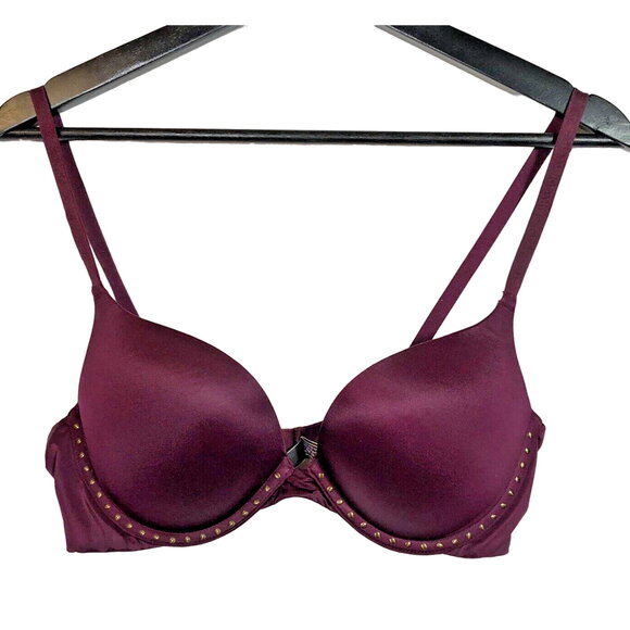 Victoria’s Secret Very Sexy Pushup Bra Size 34C Plum Purple with Bronze Studs - Picture 1 of 11